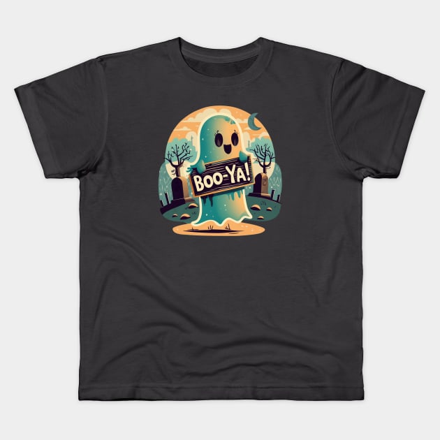 Boo-Ya! Retro Halloween shirt, is the perfect seasonal gift for Mom, Dad, Kids. Kids T-Shirt by Fifth Kitty